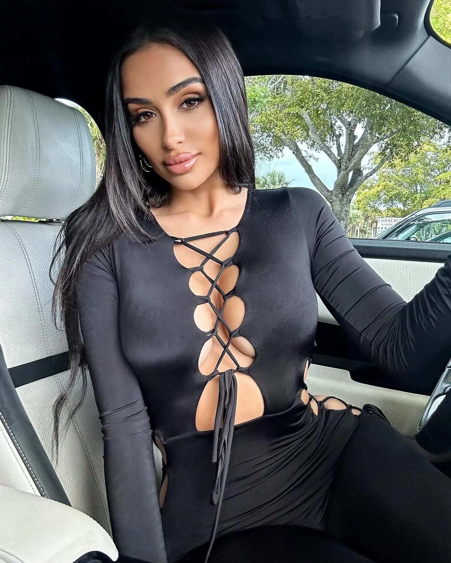 Black Lace Up Cut Out Long Sleeves Jumpsuit