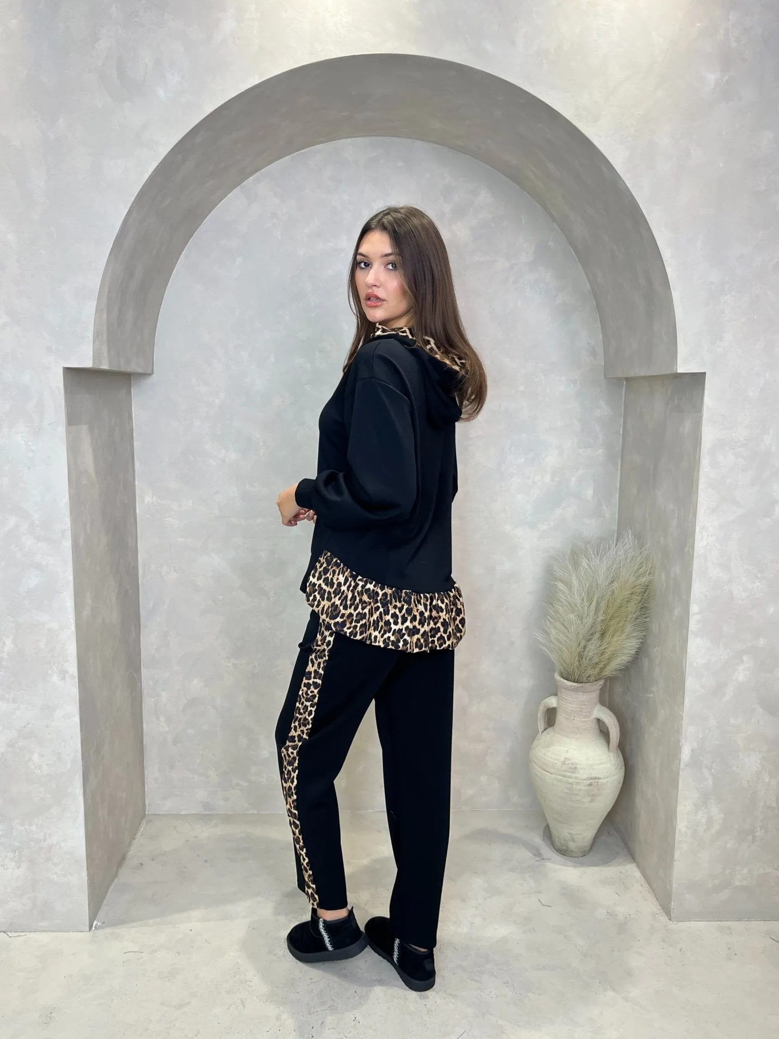 Black Leopard Print Hoodie