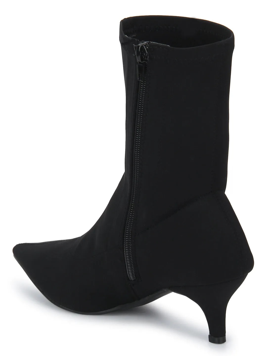 Black Lycra Low Heel Sock Ankle Boots