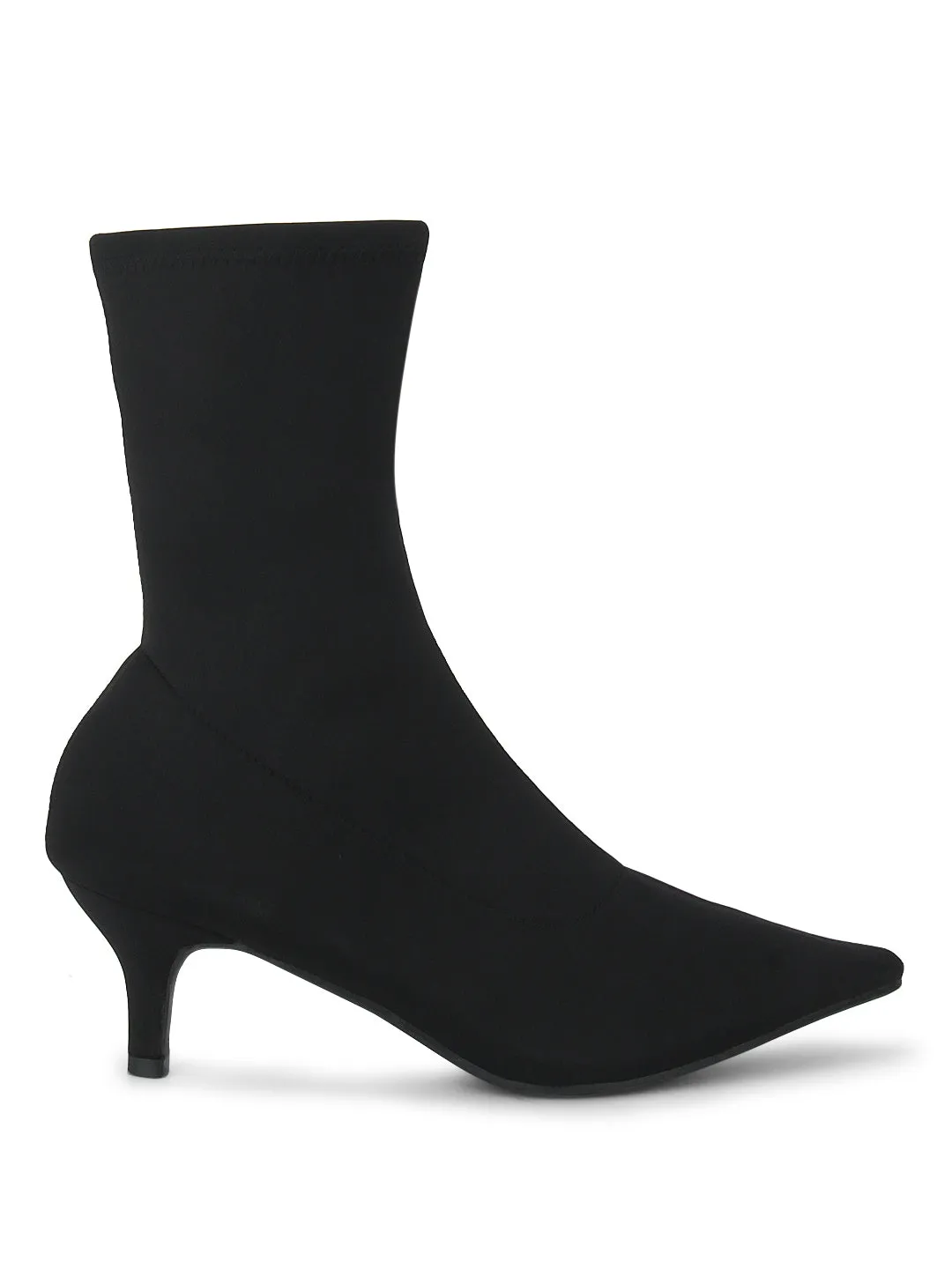 Black Lycra Low Heel Sock Ankle Boots