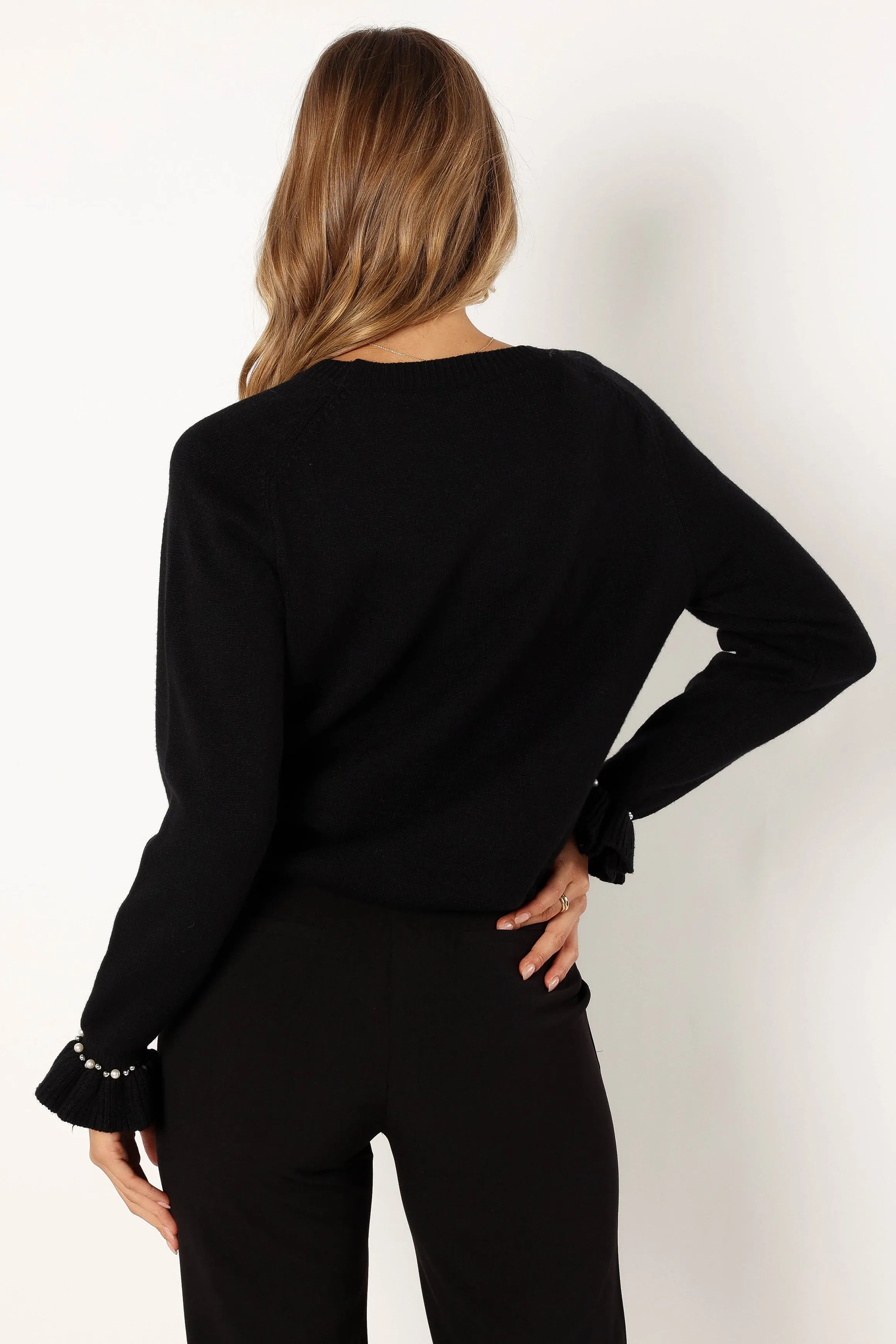 Blakely Pearl Detail Knit Sweater - Black