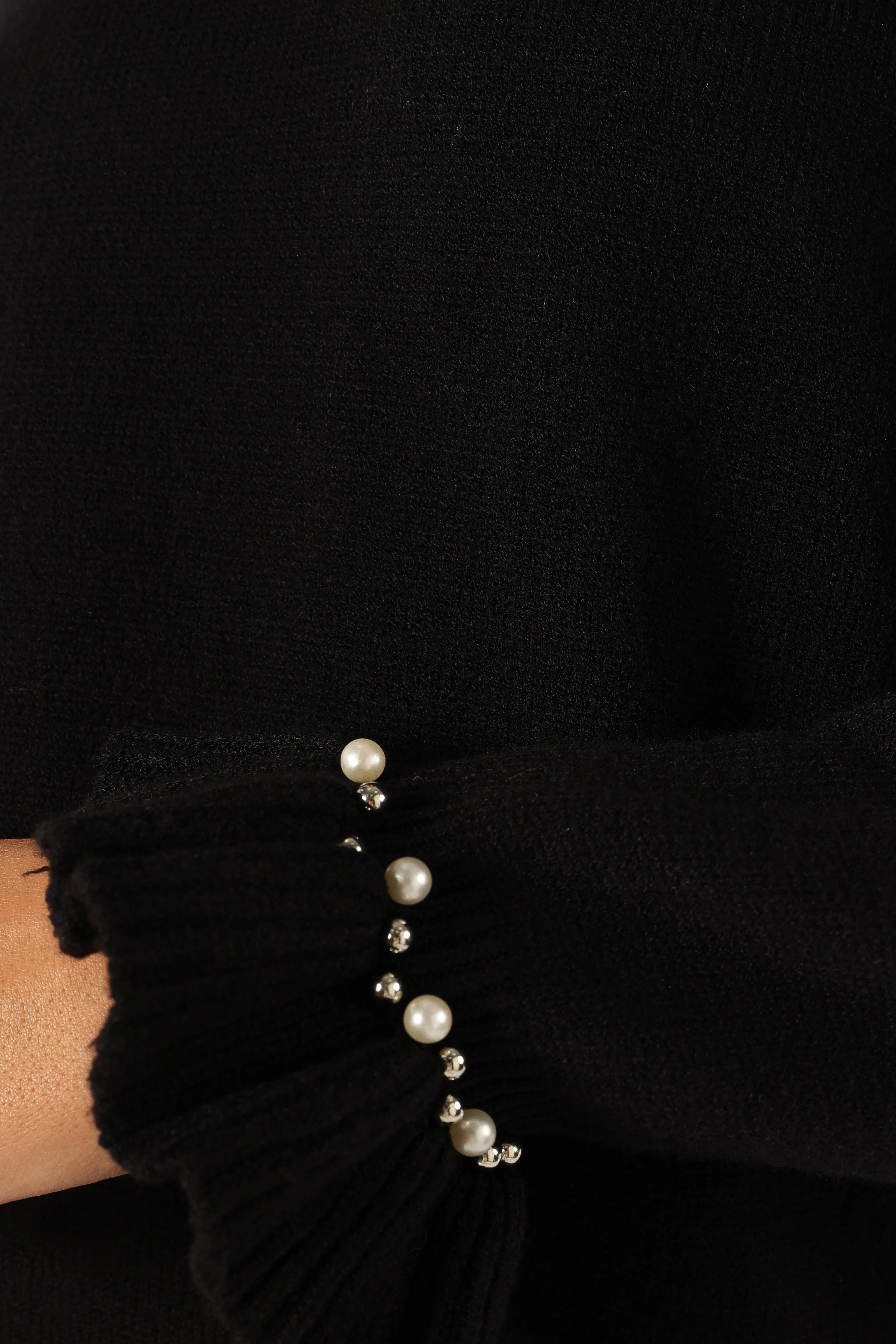 Blakely Pearl Detail Knit Sweater - Black