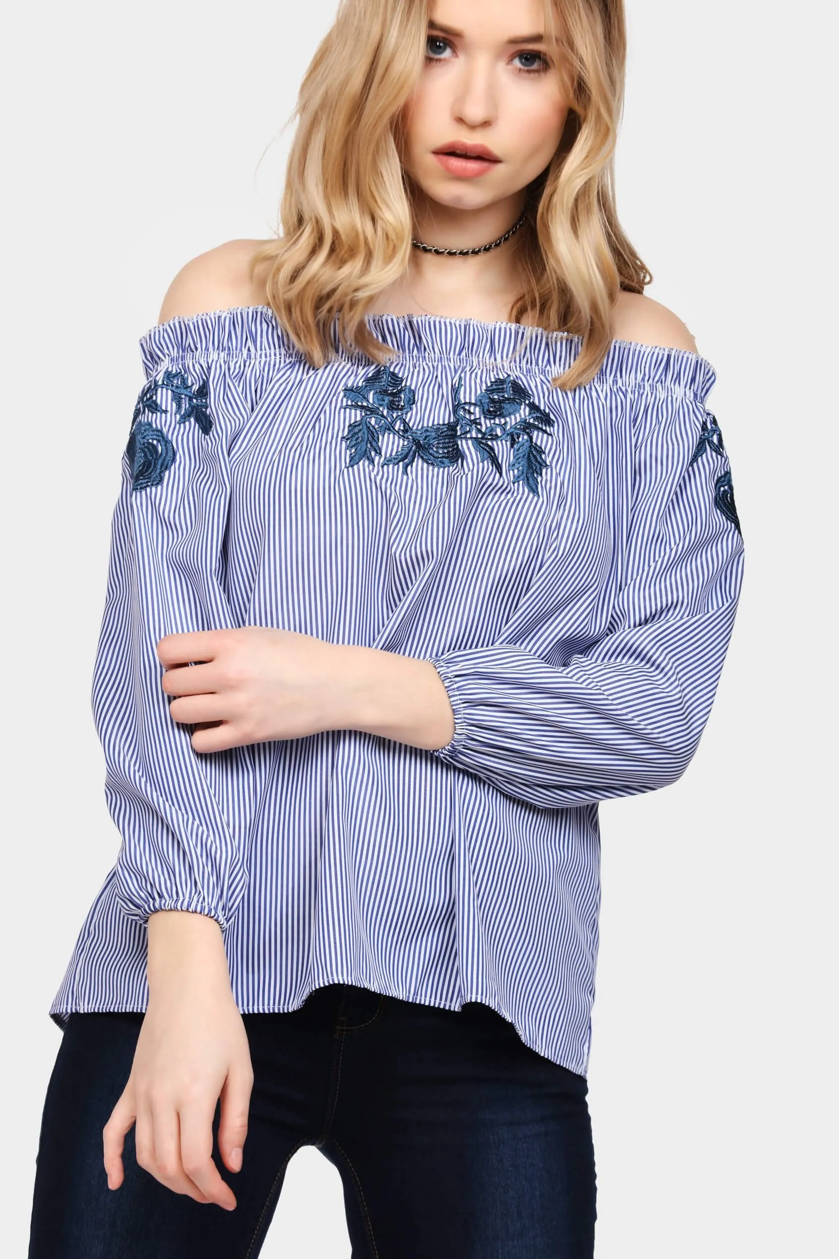 Blue Floral Applique Gypsy Top