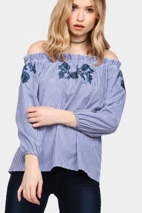 Blue Floral Applique Gypsy Top