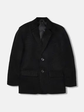 Blue Giraffe Boys Black Textured Notch Collar Full Sleeves Single Breasted Blazer