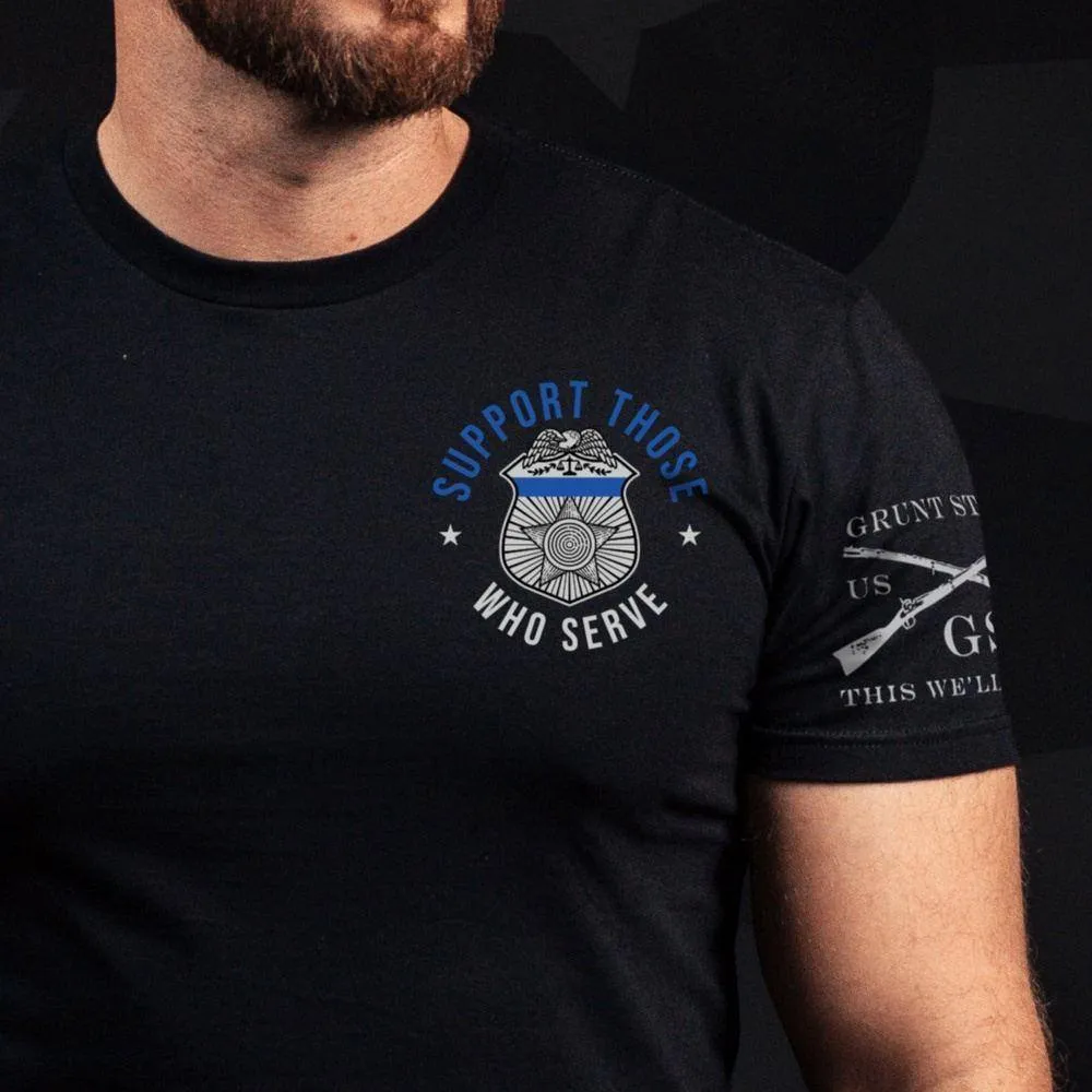 Blue Line Support Those Who Serve T-Shirt - Black