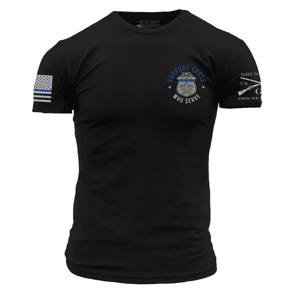 Blue Line Support Those Who Serve T-Shirt - Black