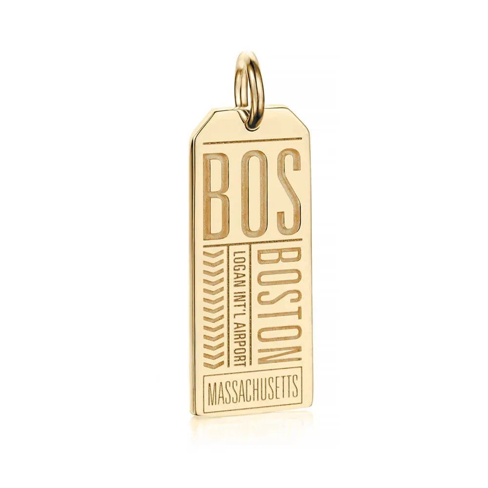 Boston Massachusetts USA BOS Luggage Tag Charm Gold