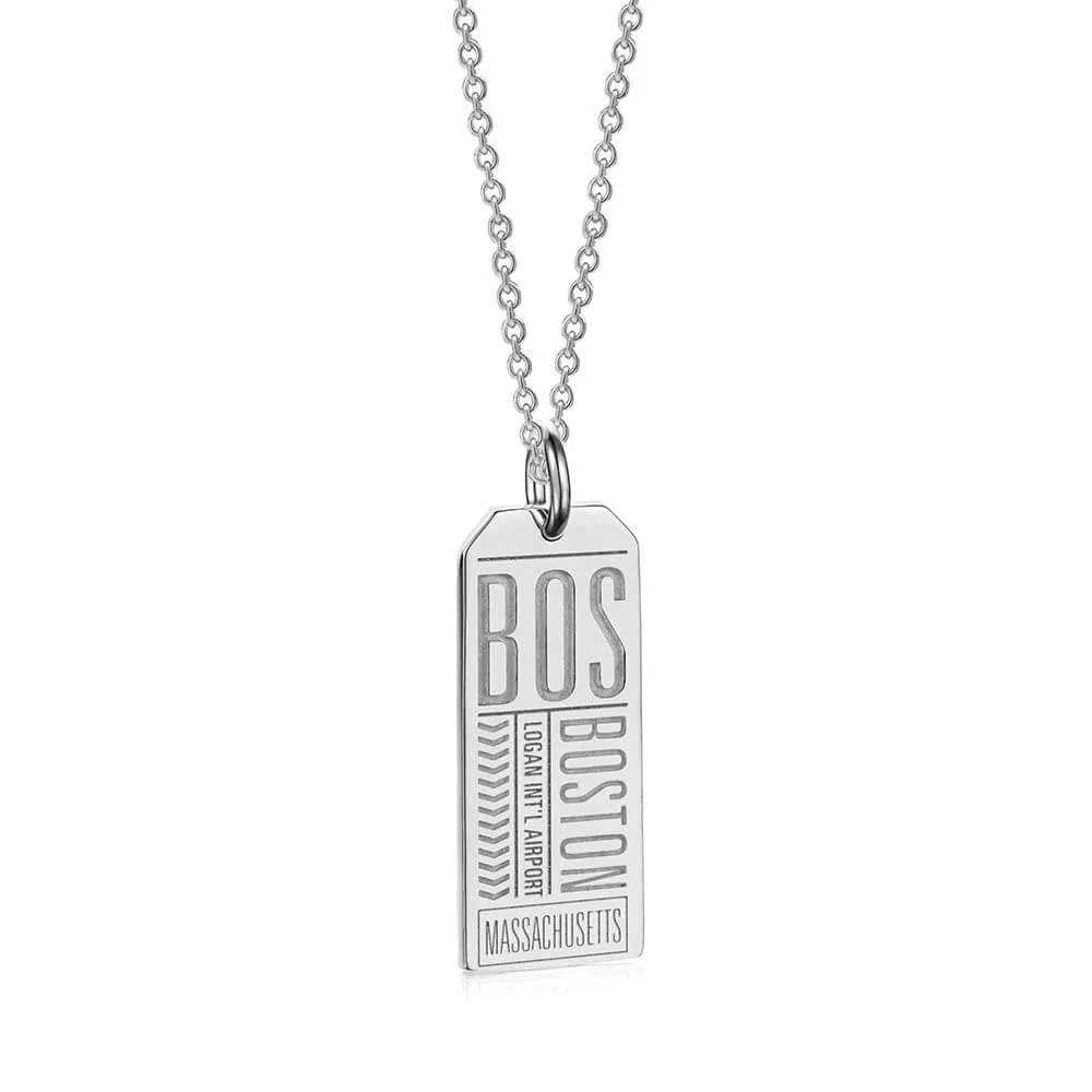 Boston Massachusetts USA BOS Luggage Tag Charm Silver