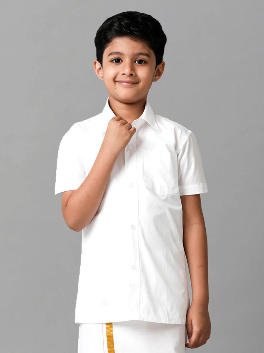 Boys Cotton Half Sleeves White Shirt