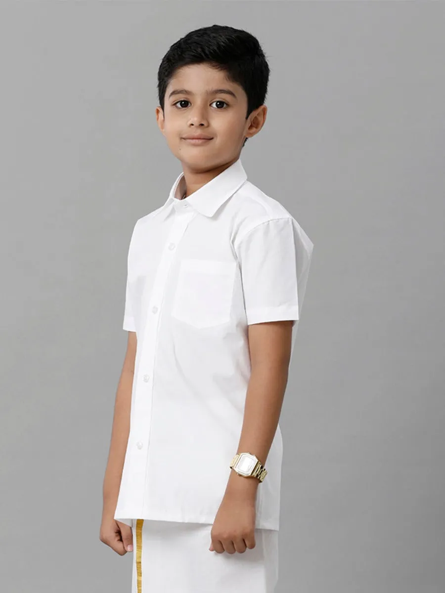 Boys Cotton Half Sleeves White Shirt