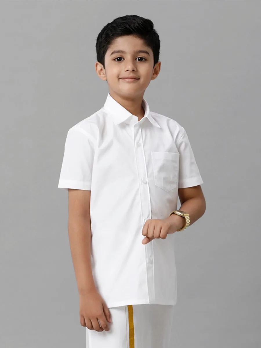 Boys Cotton Half Sleeves White Shirt