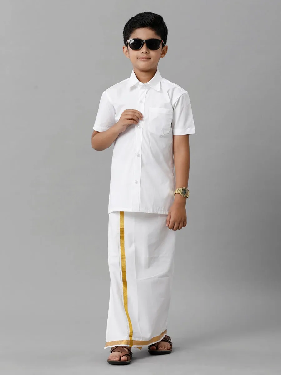 Boys Cotton Half Sleeves White Shirt