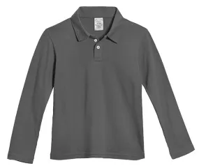 Boys Soft Cotton Jersey 2-Button Long Sleeve Polo Shirt | Charcoal