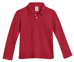 Boys Soft Cotton Jersey 2-Button Long Sleeve Polo Shirt | Red