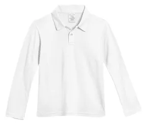 Boys Soft Cotton Jersey 2-Button Long Sleeve Polo Shirt | White