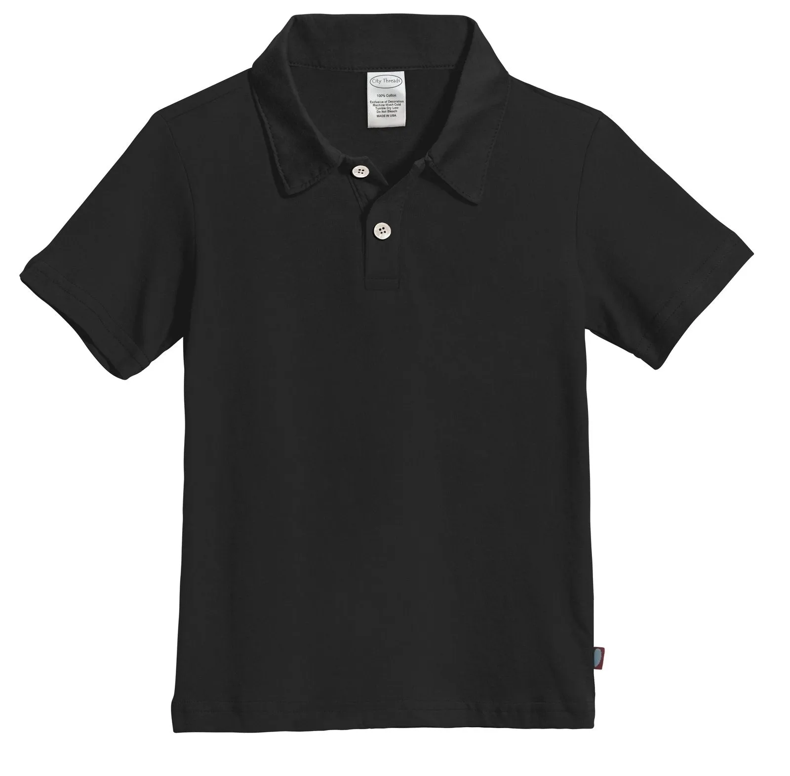 Boys Soft Cotton Jersey 2-Button Short Sleeve Polo Shirt | Black