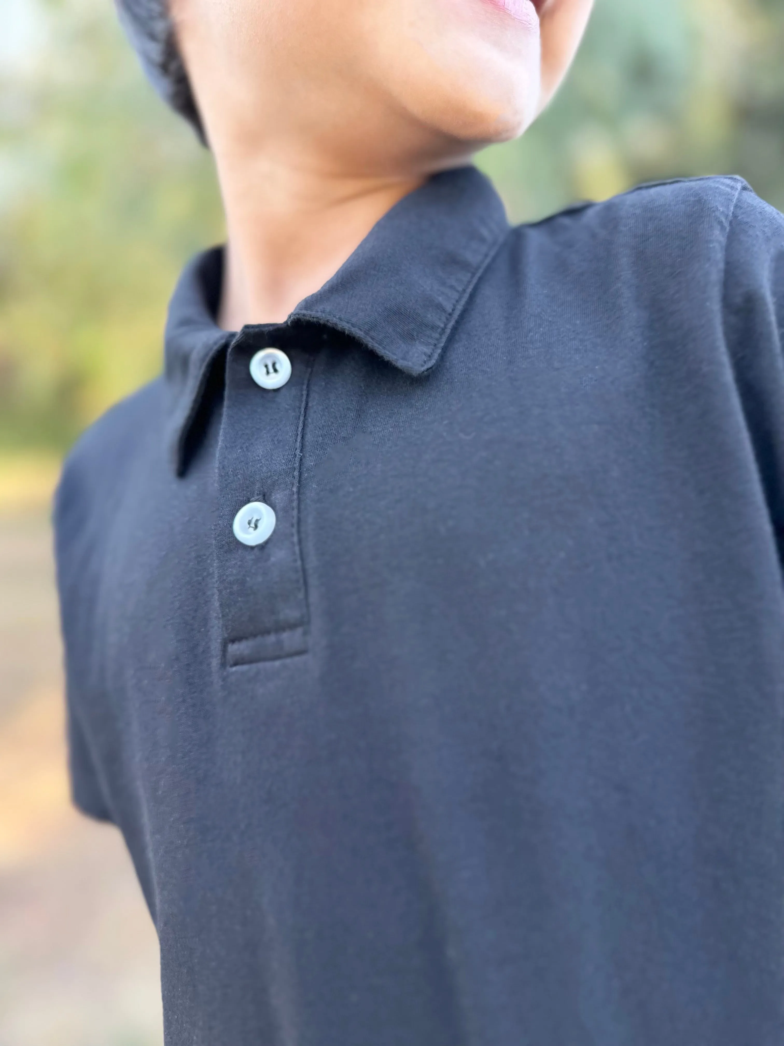 Boys Soft Cotton Jersey 2-Button Short Sleeve Polo Shirt | Black