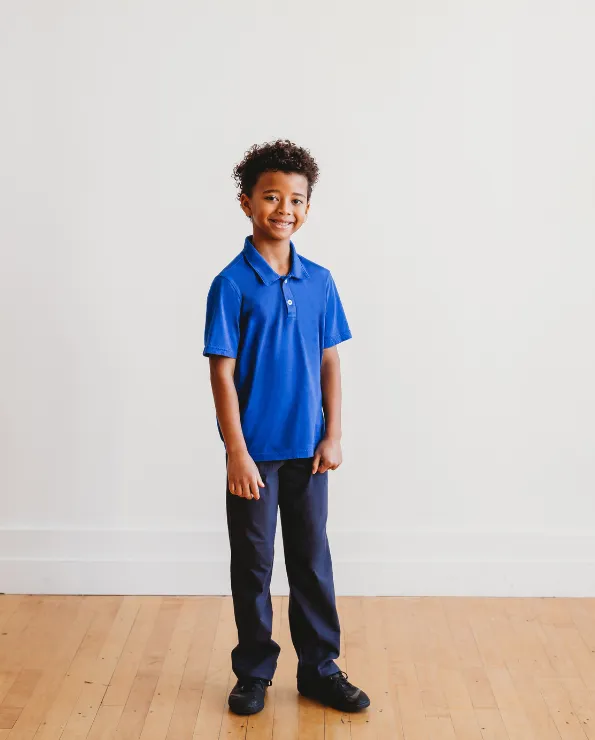 Boys Soft Cotton Jersey 2-Button Short Sleeve Polo Shirt | Dark Navy