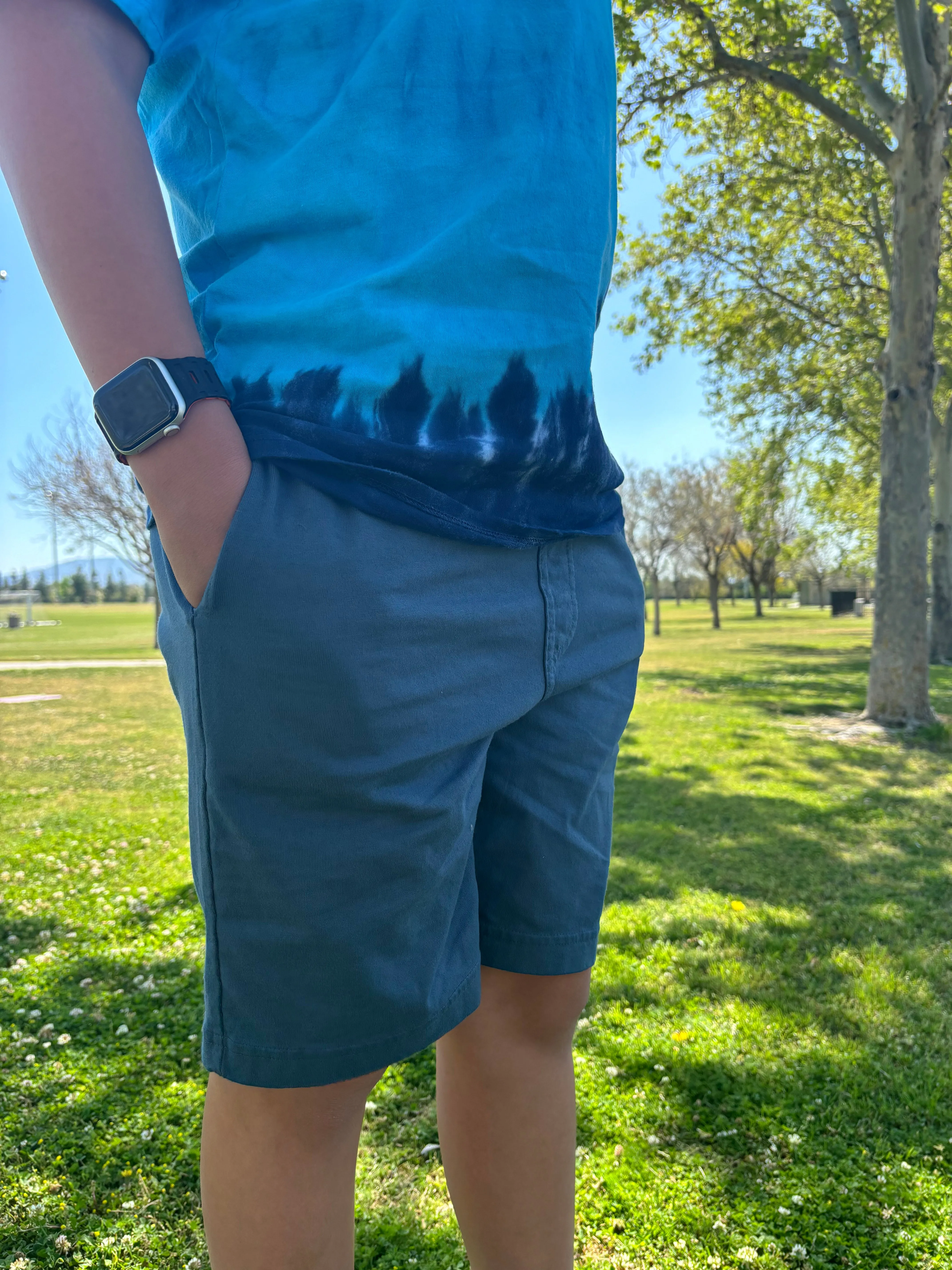 Boys Soft Cotton UPF 50  Above-Knee Side Pocket Shorts | Turtle