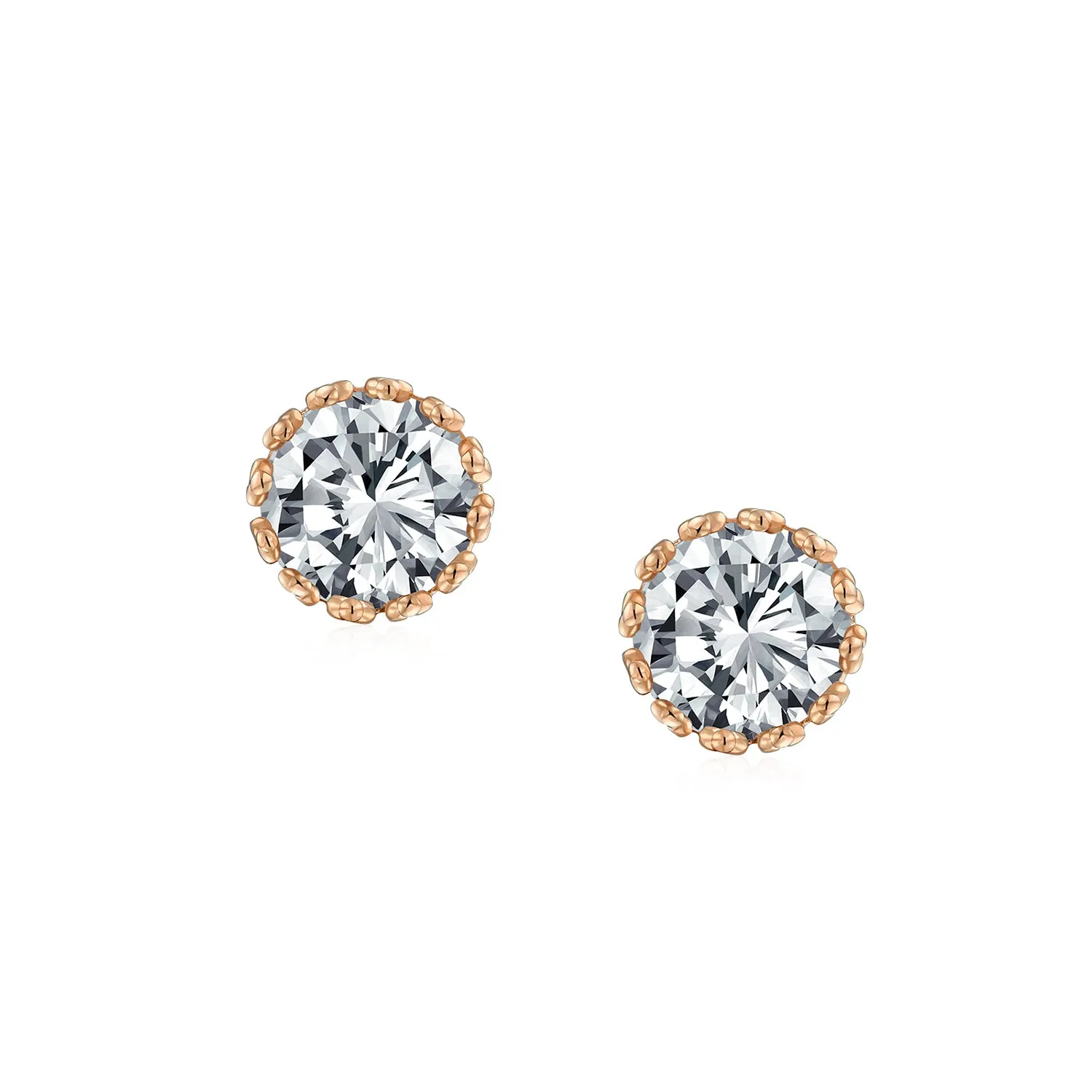 Brilliant Crown CZ Stud Earrings Rose Gold Plated Sterling Silver