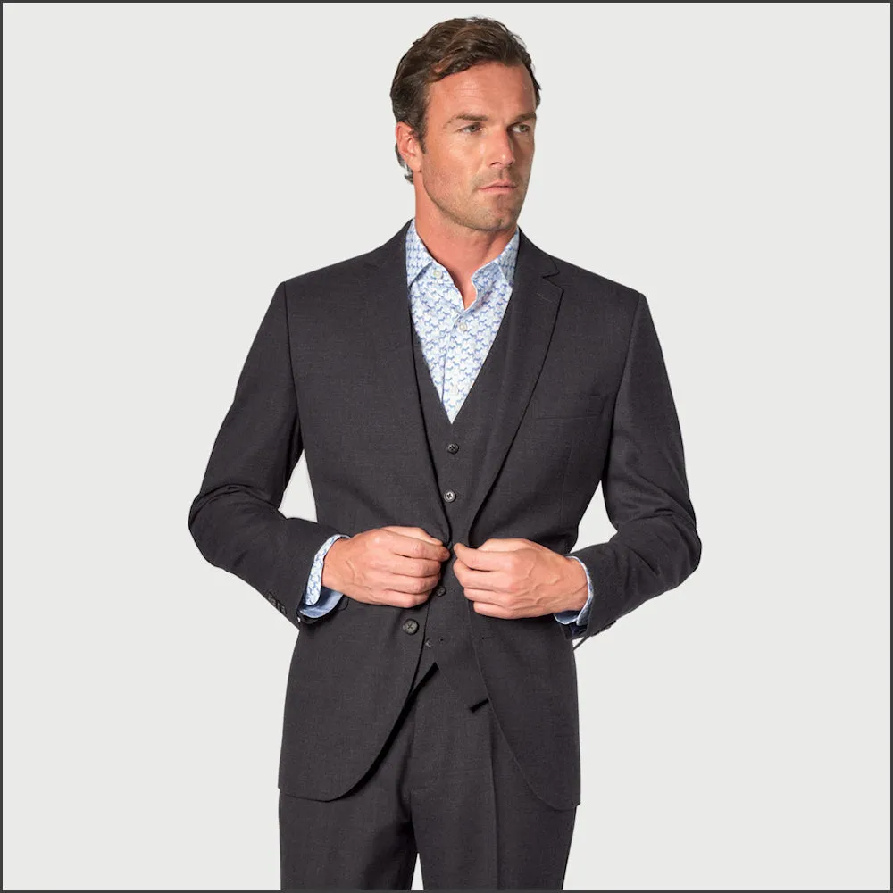 Brook Taverner Wells Wool Blend Charcoal Suit - Waistcoat Optional-