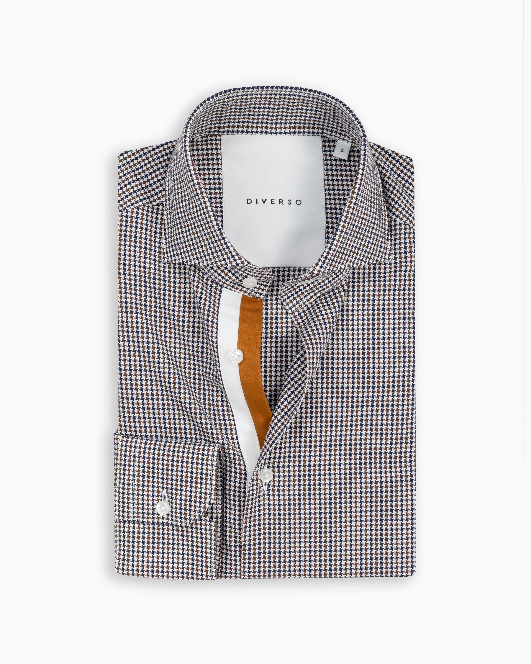 Brown & Navy Dogtooth Twin Trim Shirt