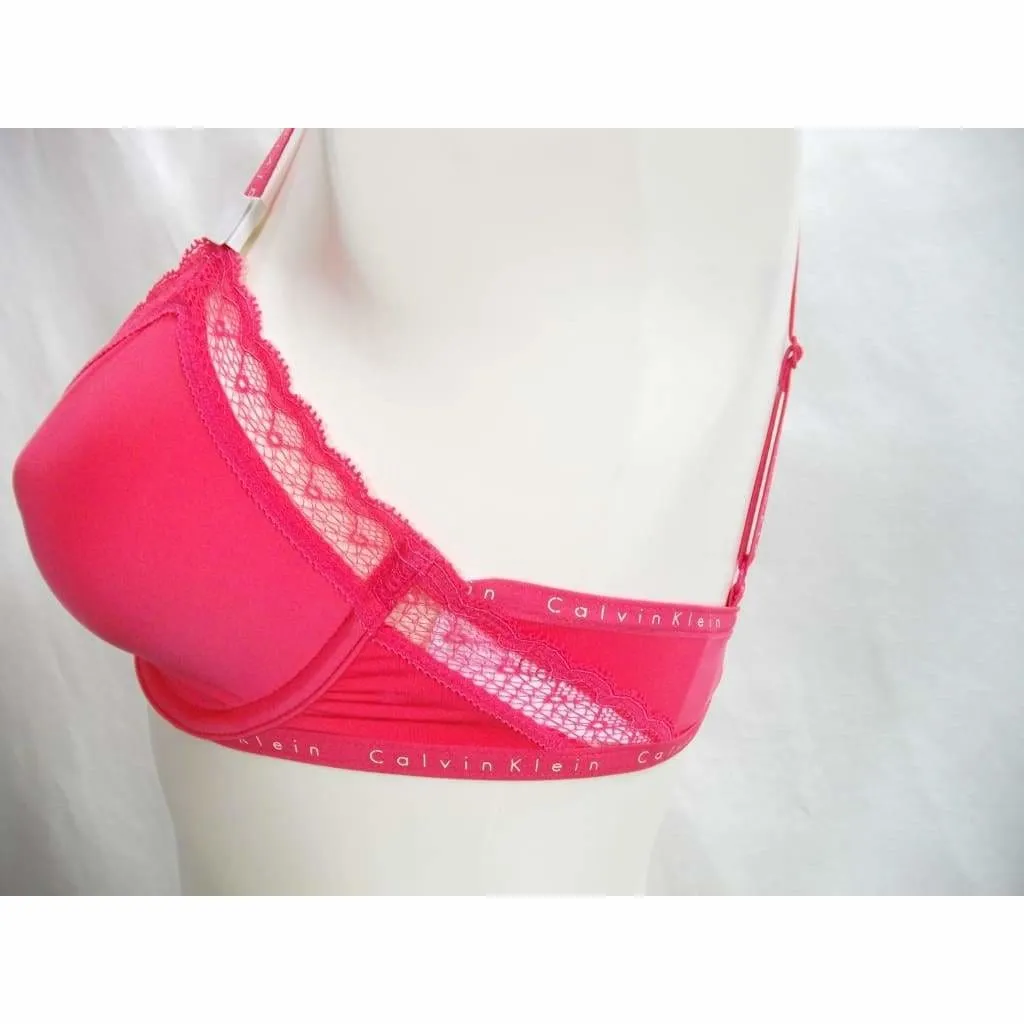 Calvin Klein QF1418 Signature Unlined Plunge Underwire Bra 32C Vermillion Coral NWT