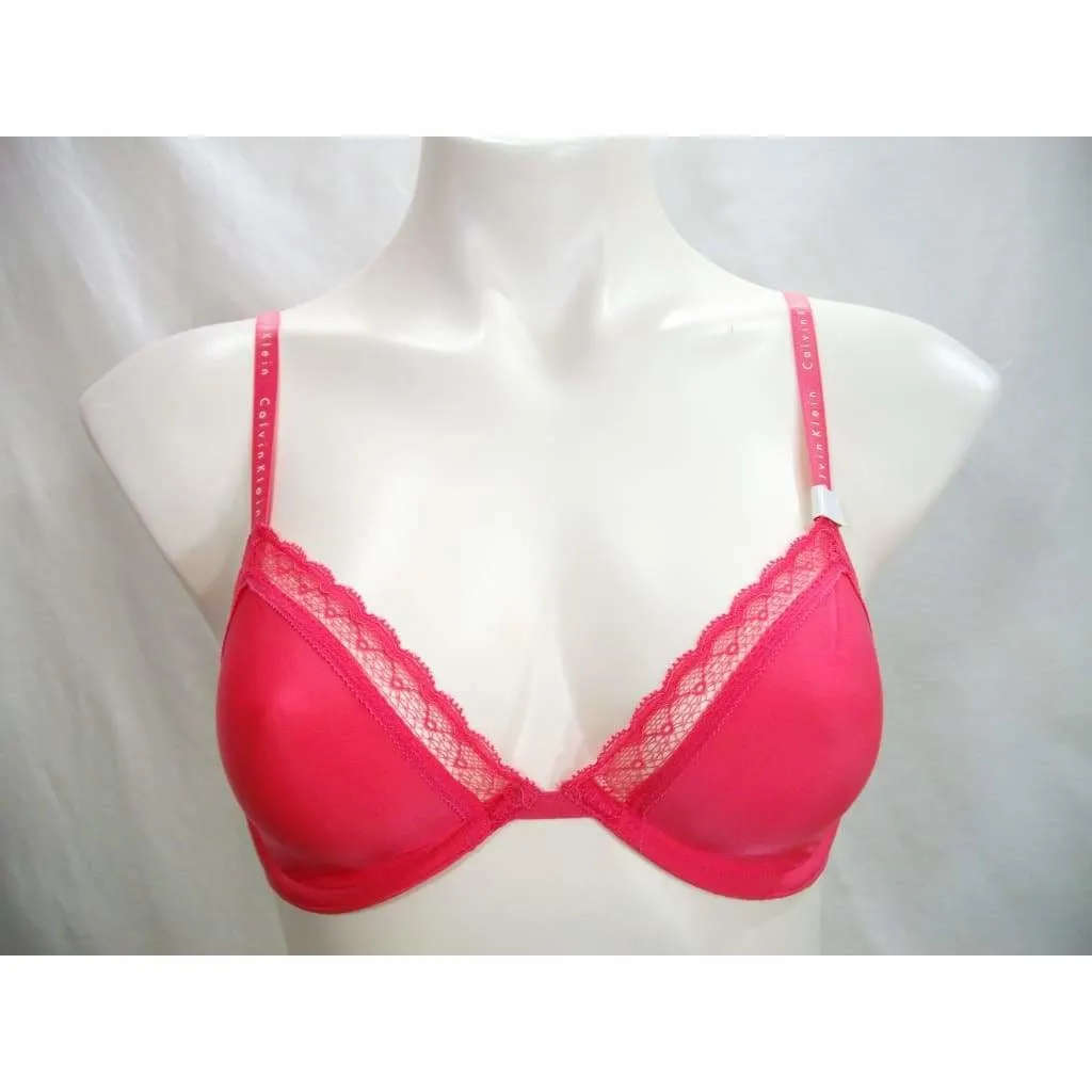 Calvin Klein QF1418 Signature Unlined Plunge Underwire Bra 32C Vermillion Coral NWT