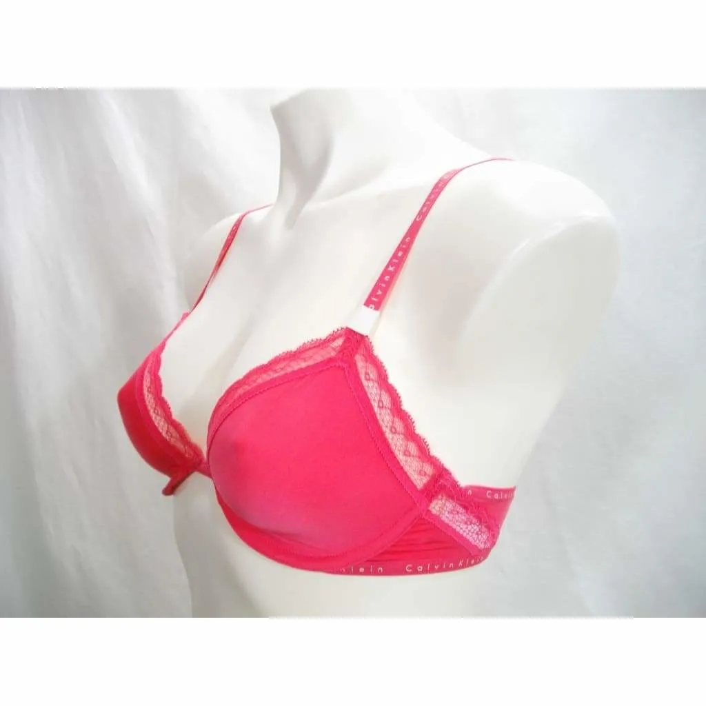 Calvin Klein QF1418 Signature Unlined Plunge Underwire Bra 32C Vermillion Coral NWT