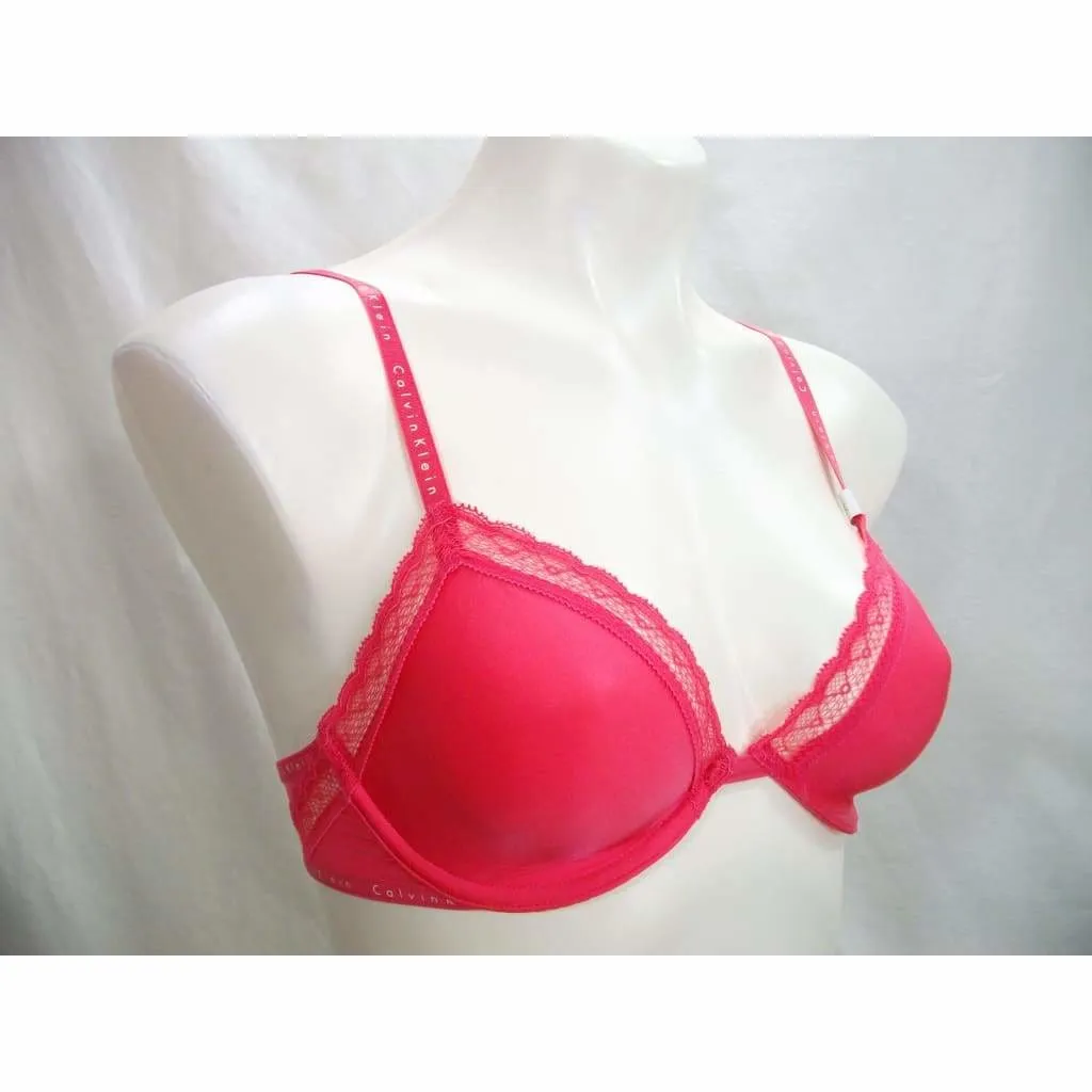 Calvin Klein QF1418 Signature Unlined Plunge Underwire Bra 32C Vermillion Coral NWT