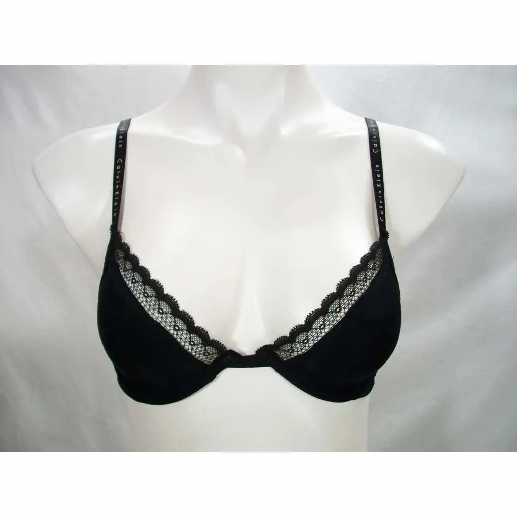 Calvin Klein QF1418 Signature Unlined Plunge UW Bra 32B & D3447 Bottoms Up Bikini Set Black NWT