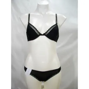 Calvin Klein QF1418 Signature Unlined Plunge UW Bra 32B & D3447 Bottoms Up Bikini Set Black NWT