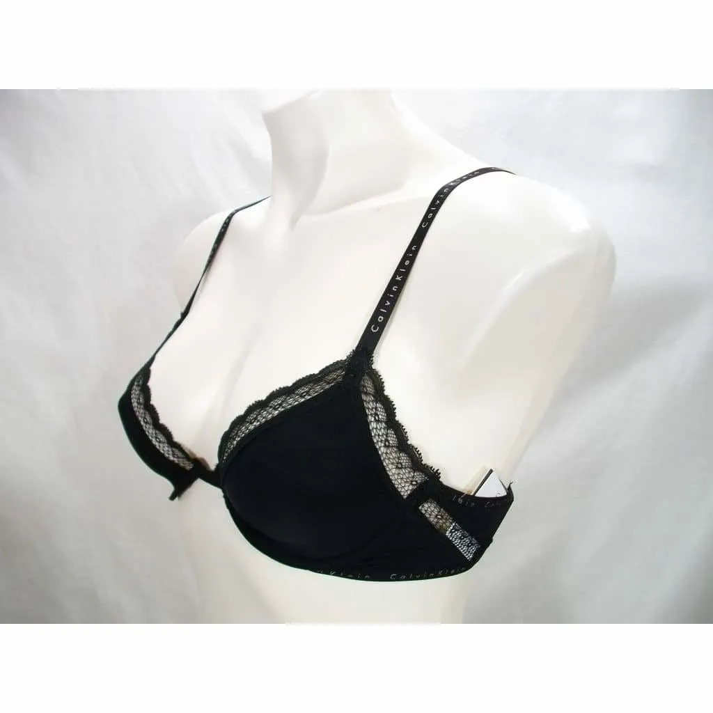 Calvin Klein QF1418 Signature Unlined Plunge UW Bra 32B & D3447 Bottoms Up Bikini Set Black NWT