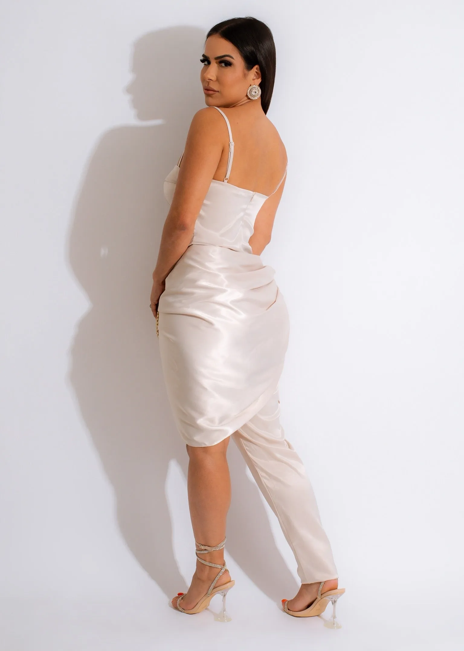 Can't Help Myself Satin Jumpsuit Nude