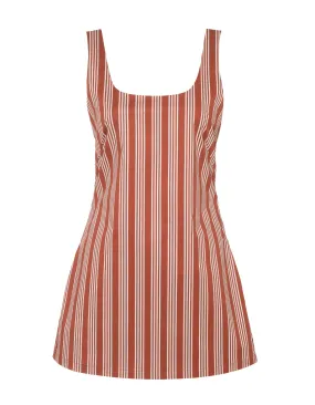 Cece Dark Red Stripe Cotton Dungaree Dress