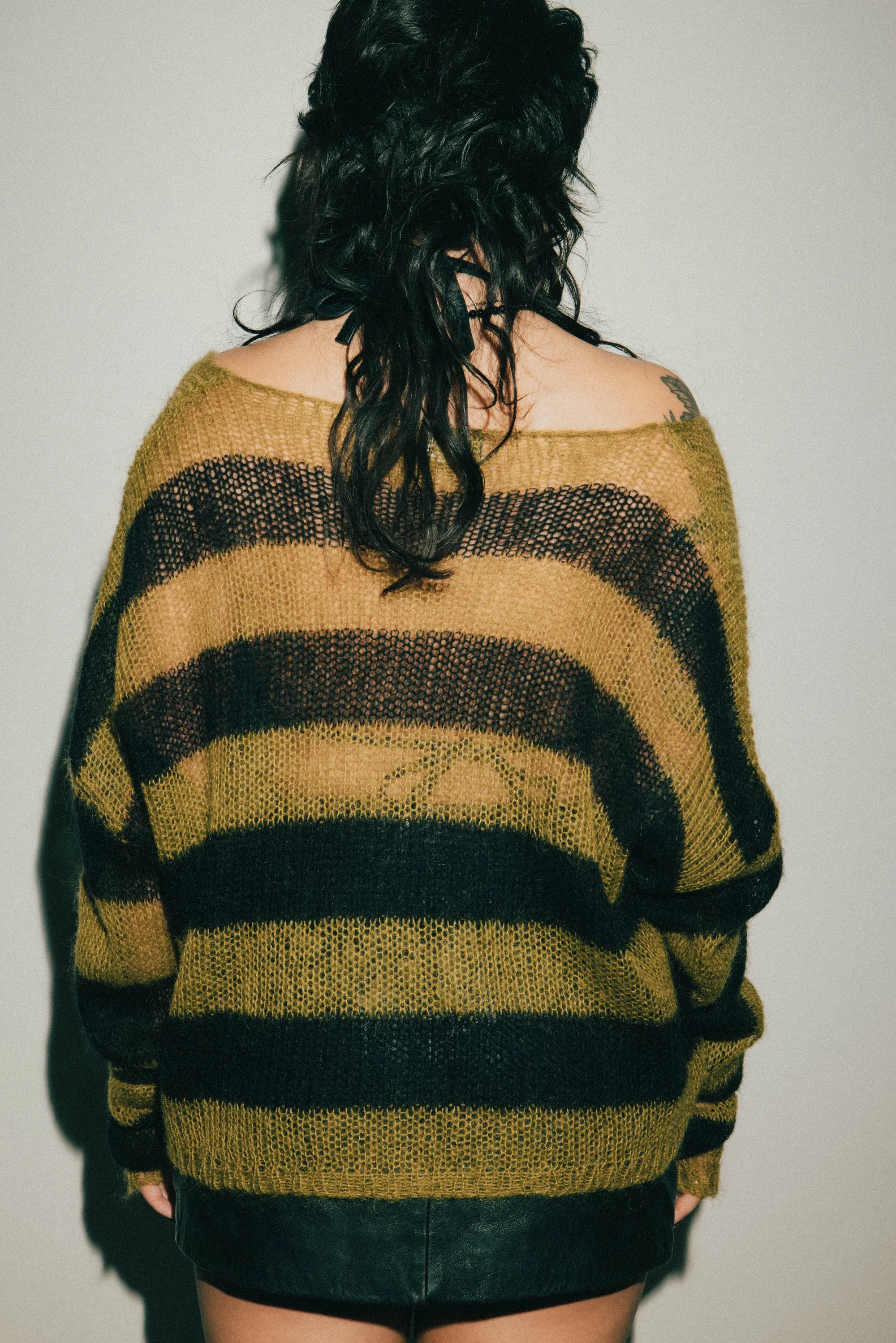 Cropped Navarro Jumper Grunge Stripe | Black & Green