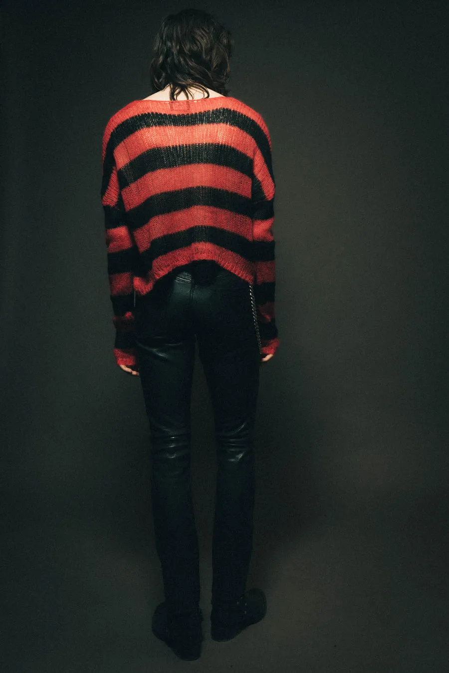 Cropped Navarro Jumper Grunge Stripe | Black & Red