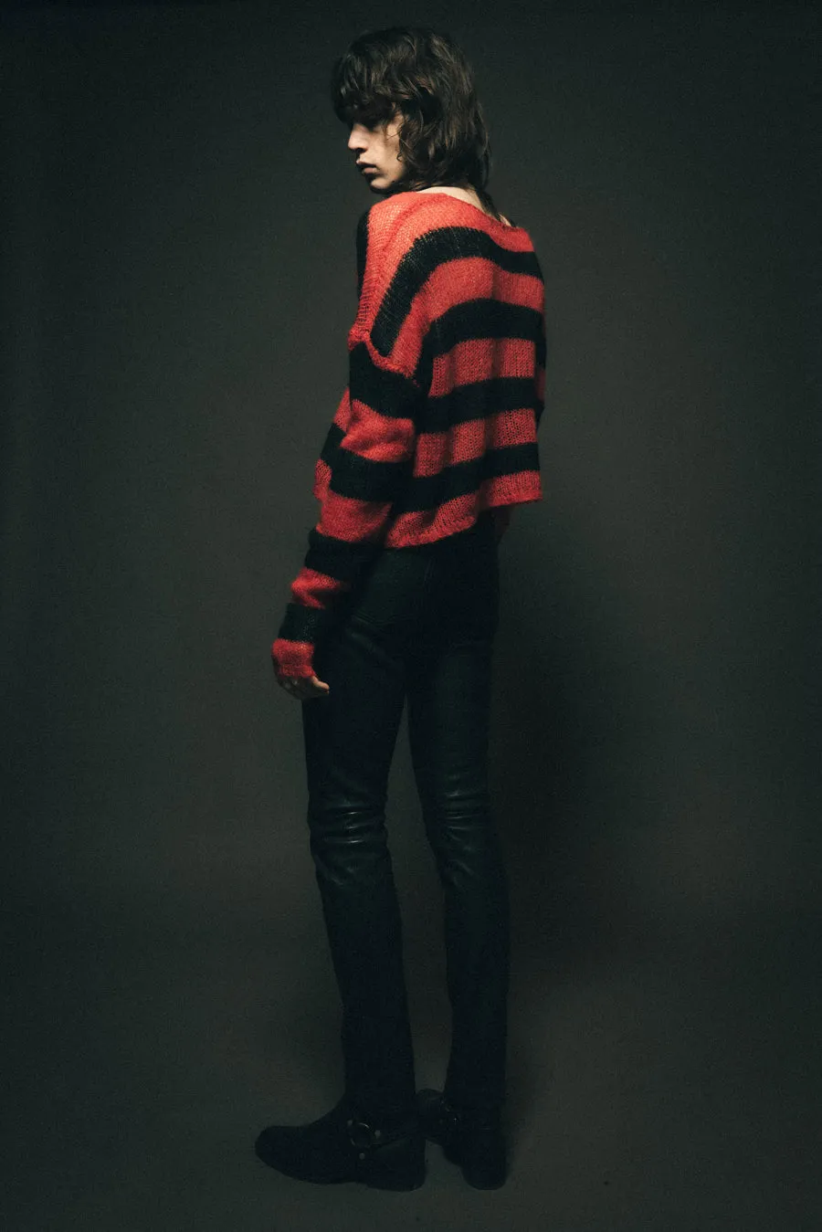 Cropped Navarro Jumper Grunge Stripe | Black & Red