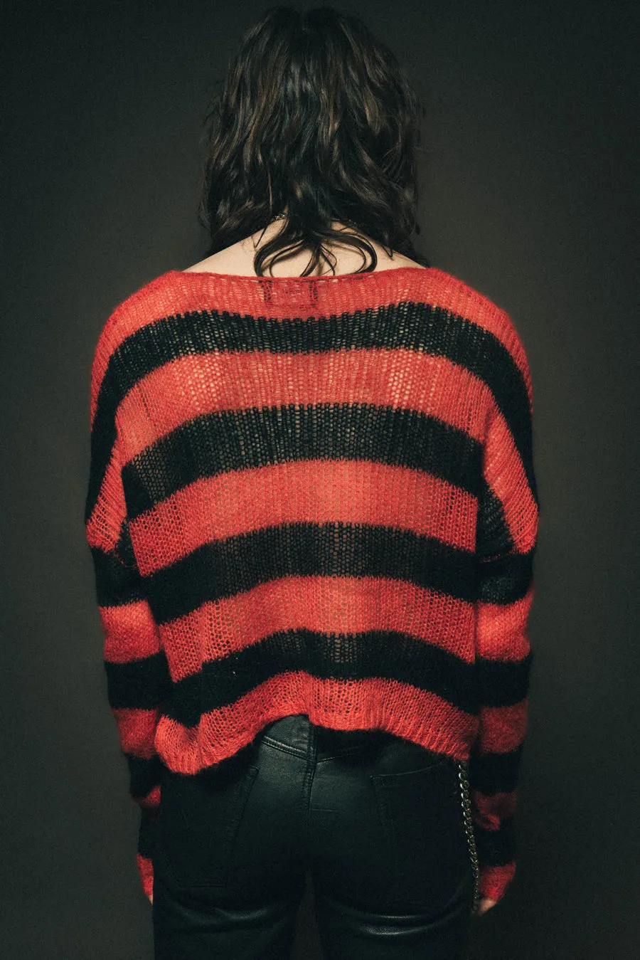 Cropped Navarro Jumper Grunge Stripe | Black & Red