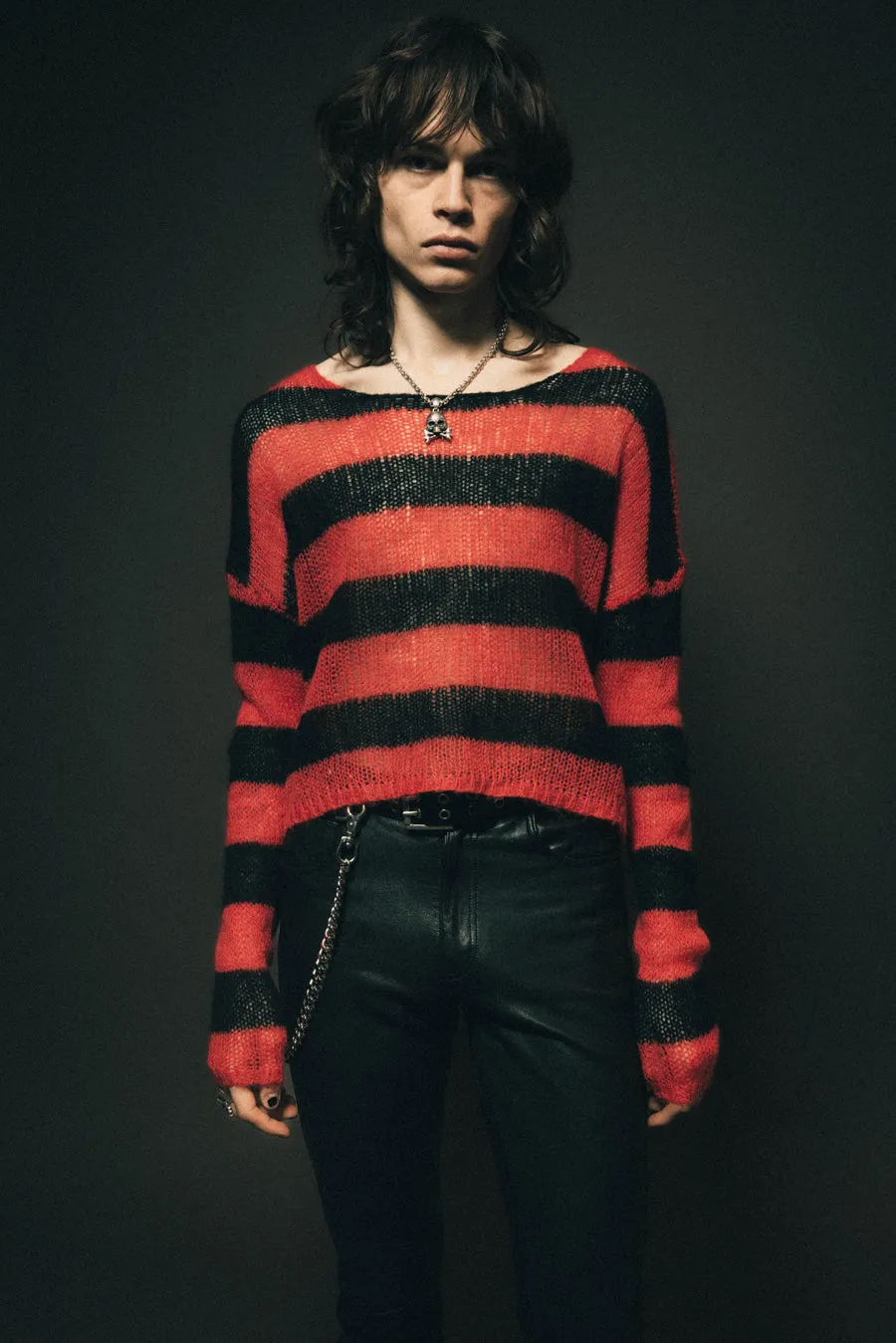 Cropped Navarro Jumper Grunge Stripe | Black & Red