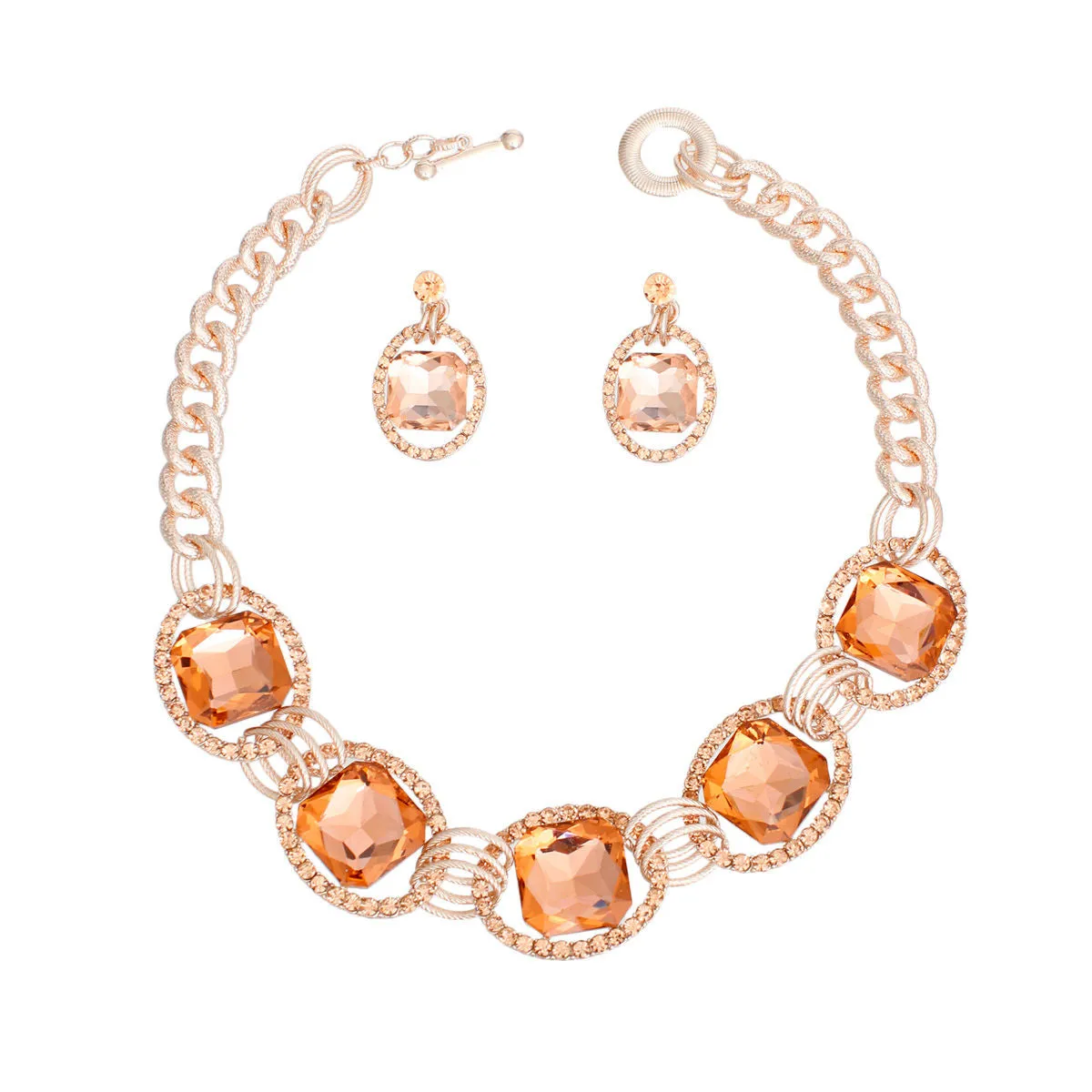 Crystal Link Necklace Set - Rose Gold