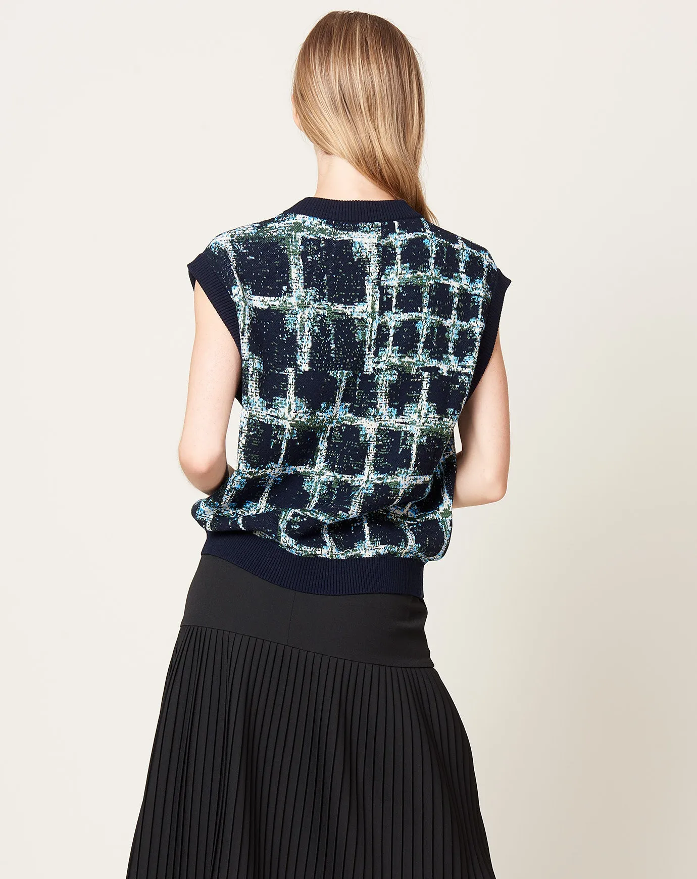 Dusk Knitted Vest in Black Shibori Checks