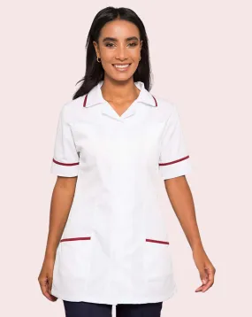 Eliza Revere Collar Healthcare Tunic - White / Maroon