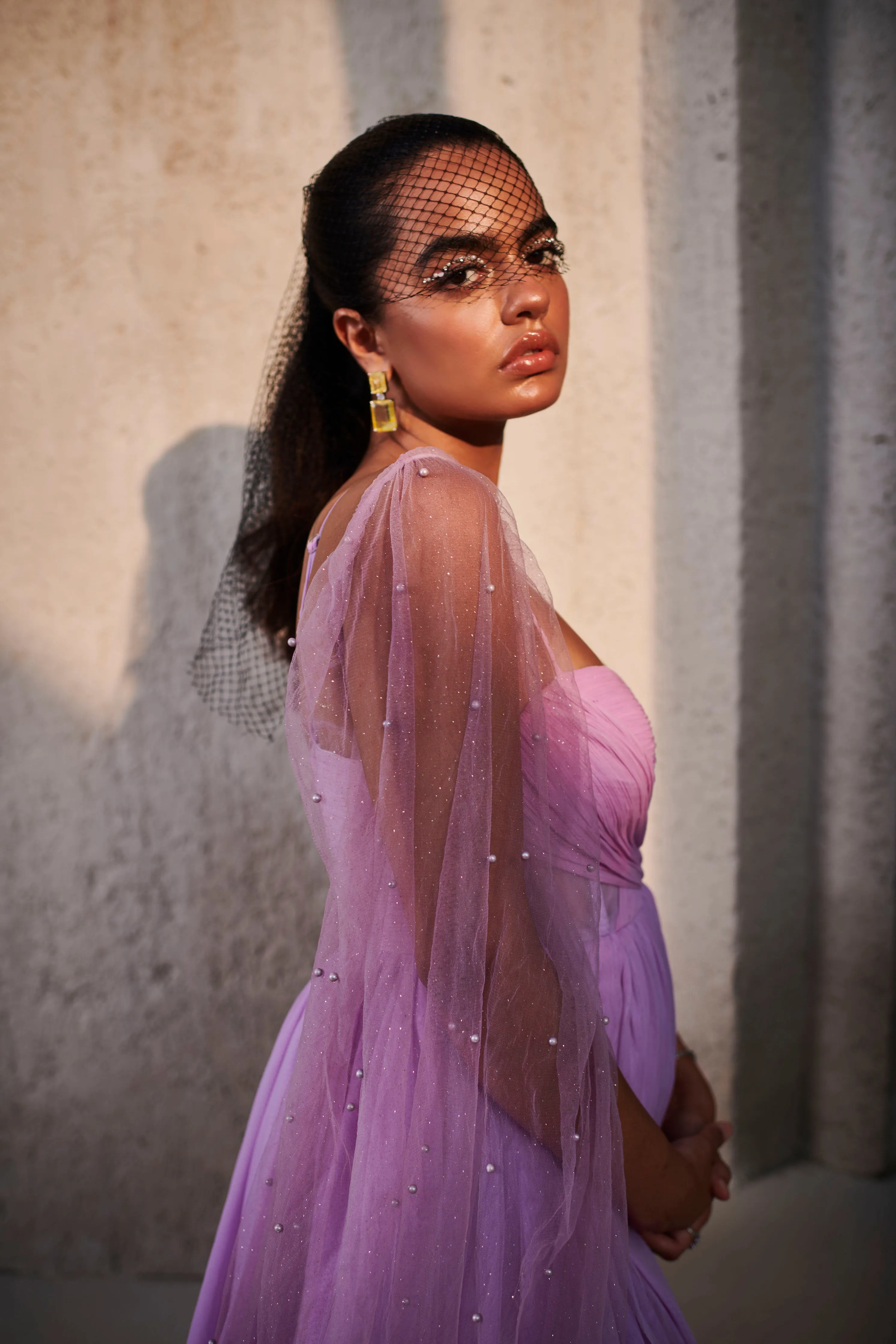 Eva Lavender Chiffon Corset Gown