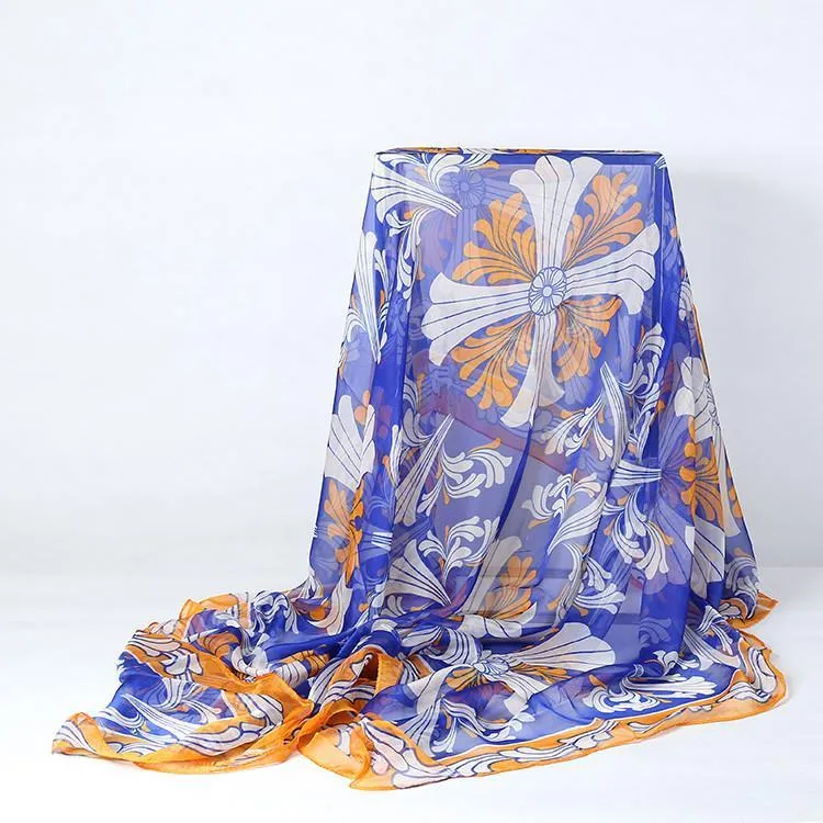 Extra Large Square Chiffon Scarf Blue and Yellow CHF105