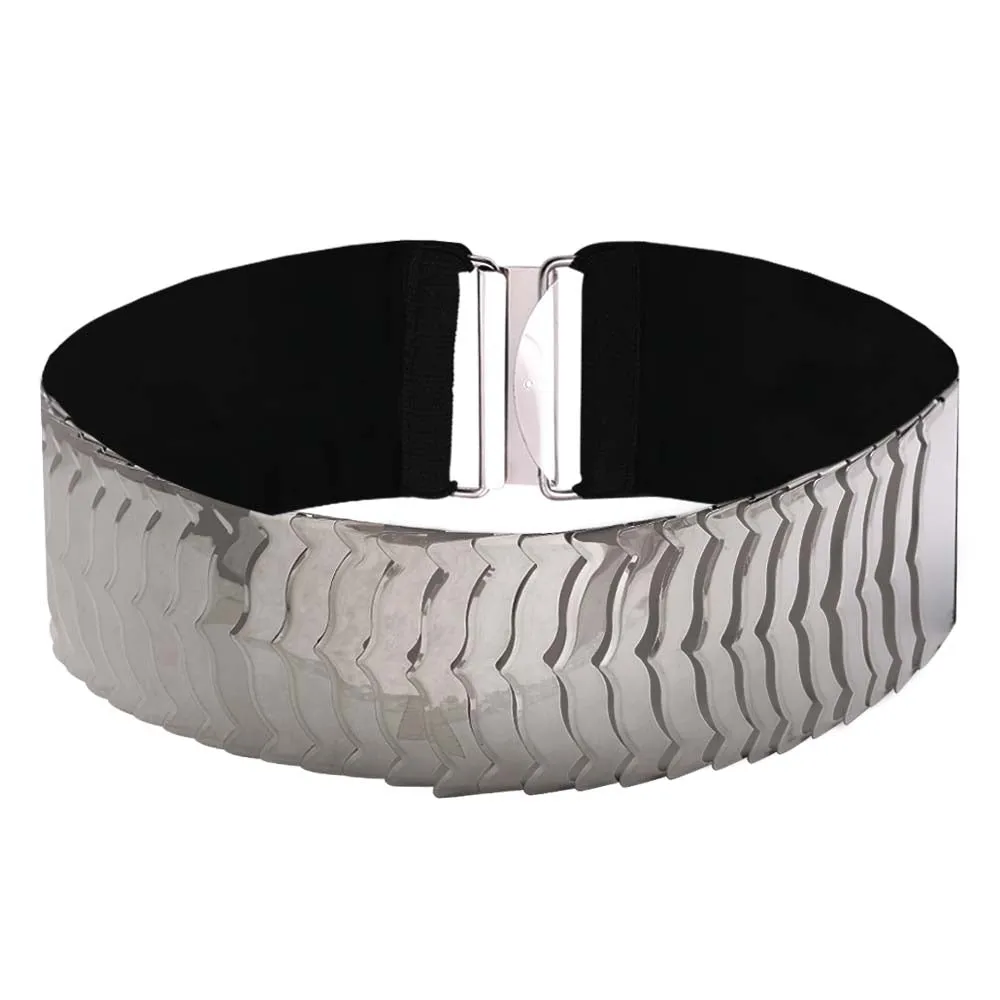 Eye-Catching Broad Shiny Designer Waist Metal Belt