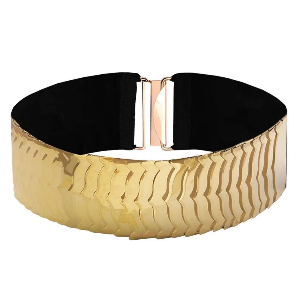 Eye-Catching Broad Shiny Designer Waist Metal Belt