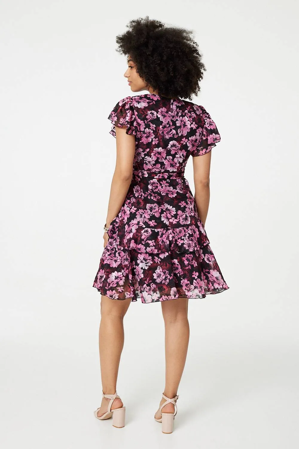 Floral Tie-Waist Ruffled Mini Dress