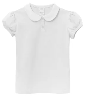 Girls Soft Cotton Jersey Peter Pan Collar Polo Puff Short Sleeve Tee-Seconds | Damage White